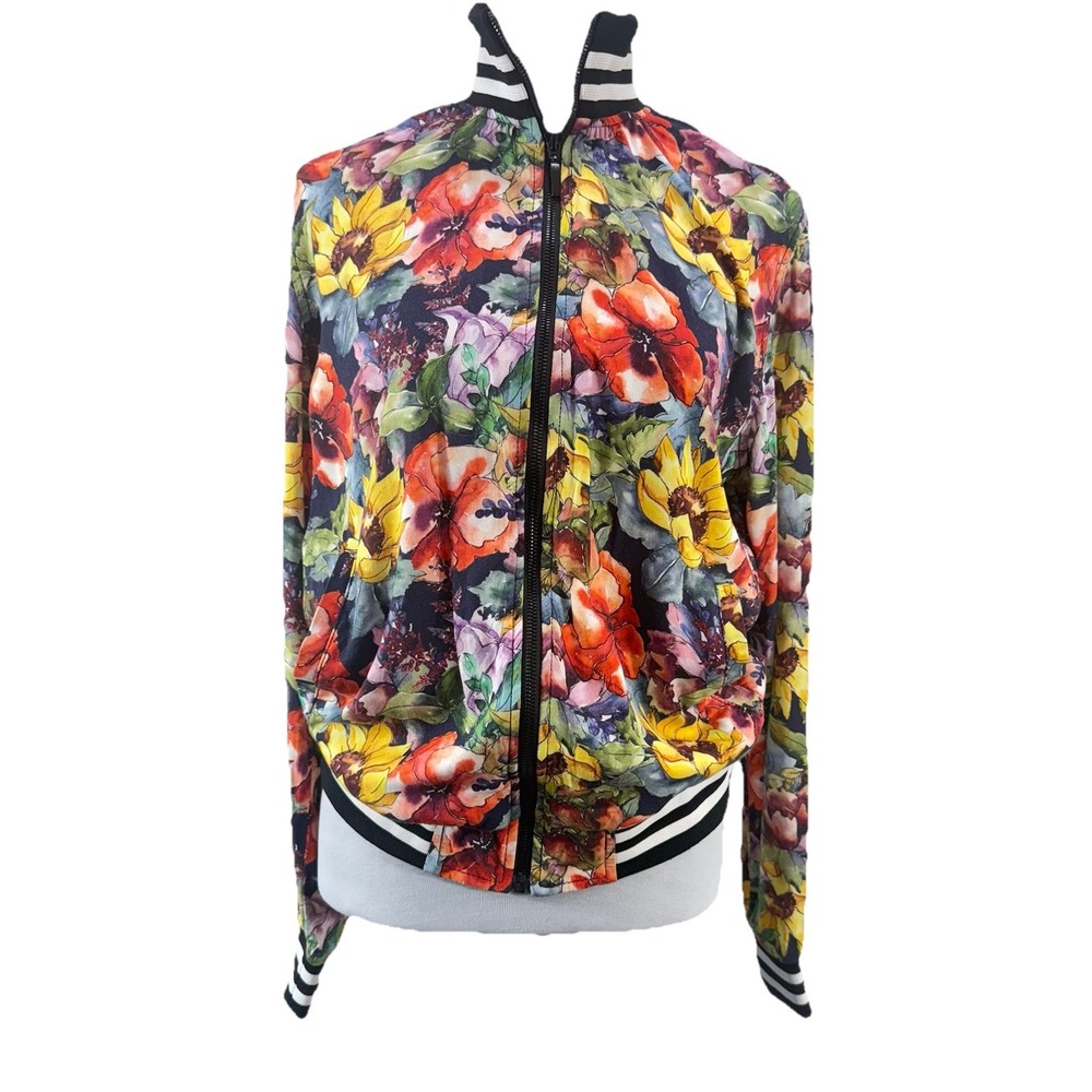 Denim Flower Women's Size‎ Medium Lightweight Floral Jacket Zip Fall Colors
